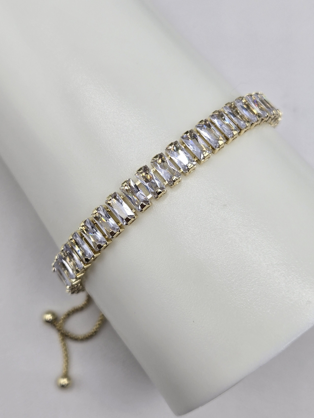 Swarovski Crystal Elements Gold Slide Tennis Bracelet Clear Baguette Bridal